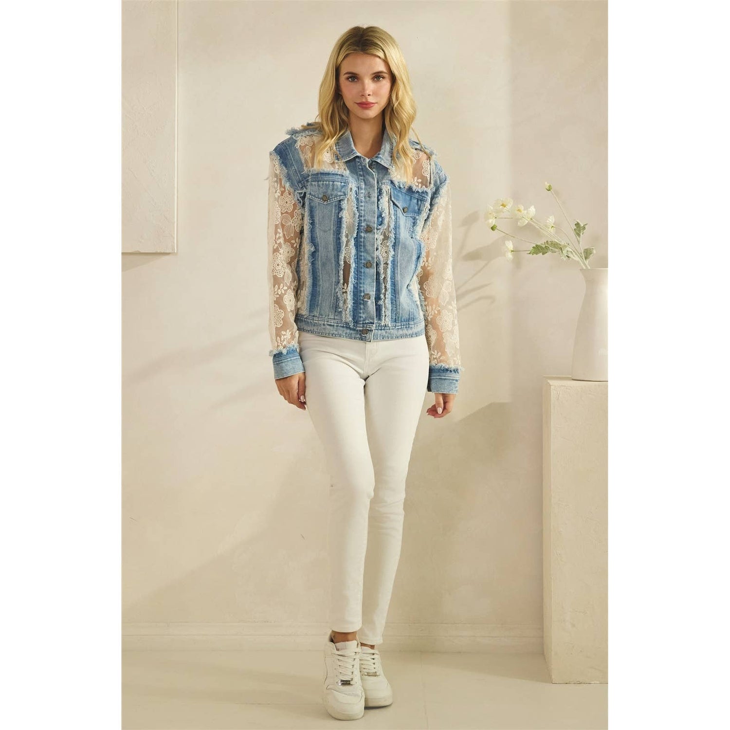 Veveret - Denim Jacket with Floral Organza Inset