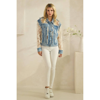 Veveret - Denim Jacket with Floral Organza Inset