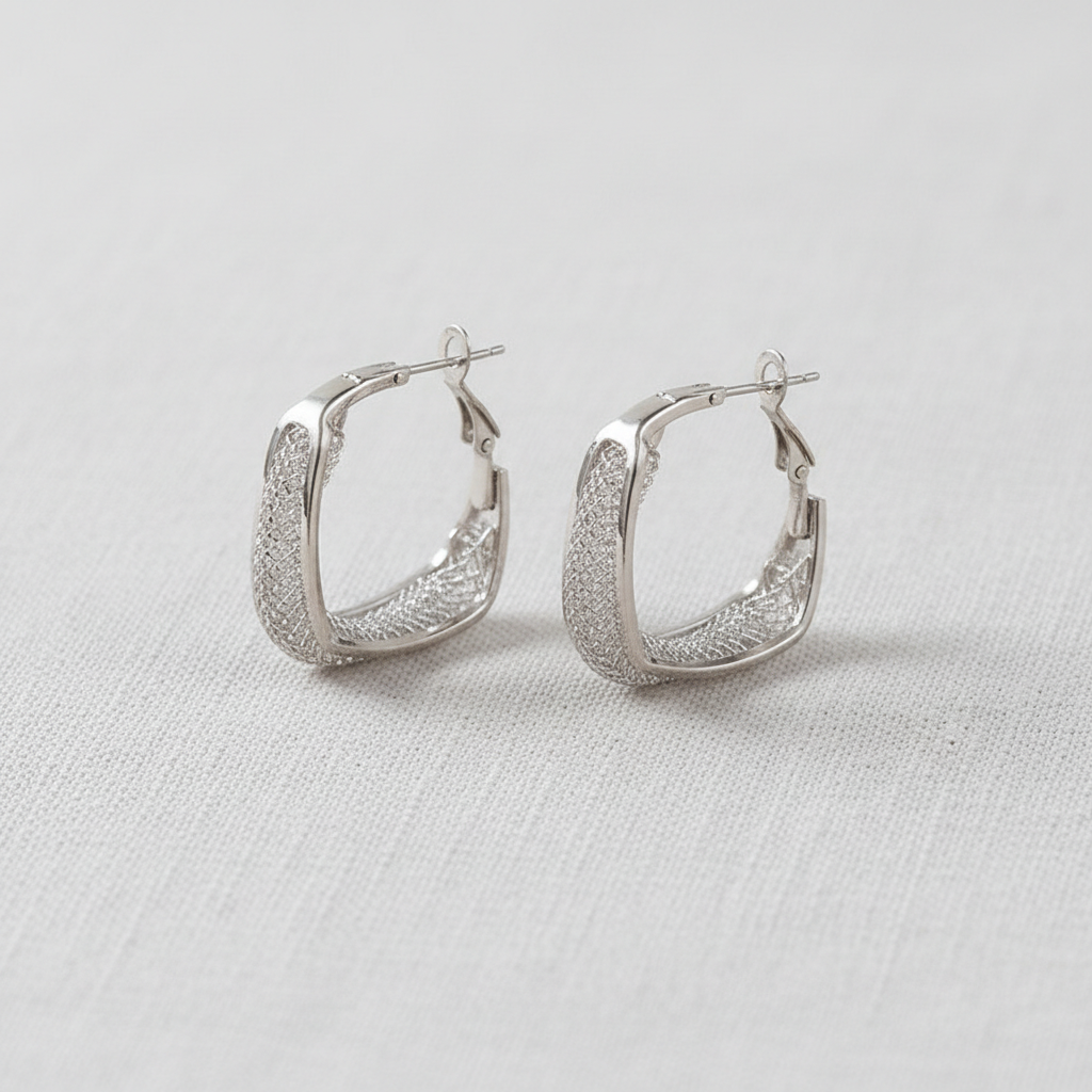 camilla dovey - Crystal Circle Earrings with Metal Mesh Design