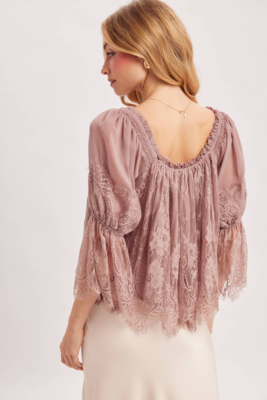 Bluivy - WIDE NECK RUFFLED EYELASH LACE BLOUSE - EASTER DAY