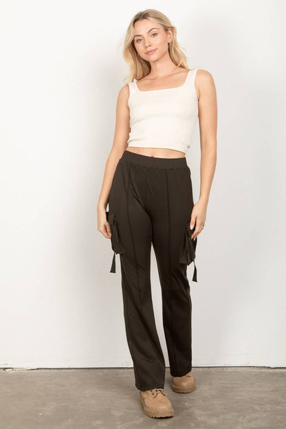 VERY J - NP70266-Bootcut Stretchy Knit Cargo Yoga Pants Leggings