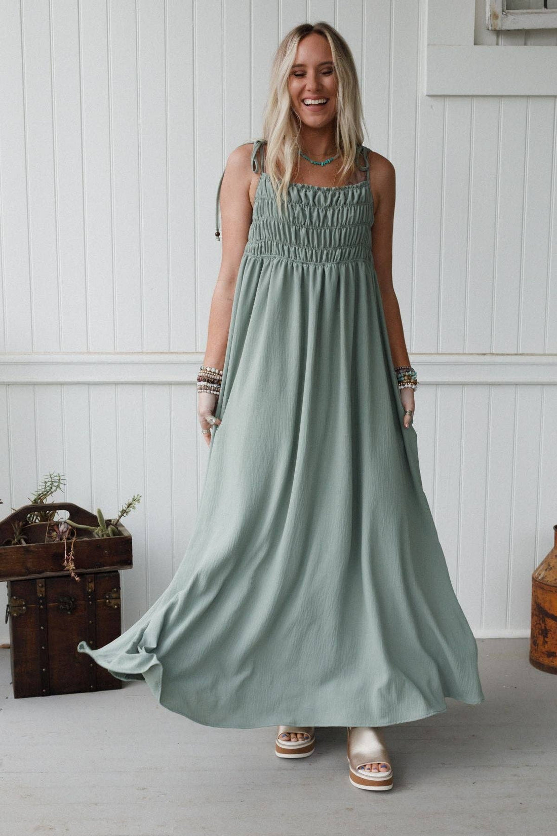 Three Bird Nest - Bohemian Grace Maxi Dress - Sage