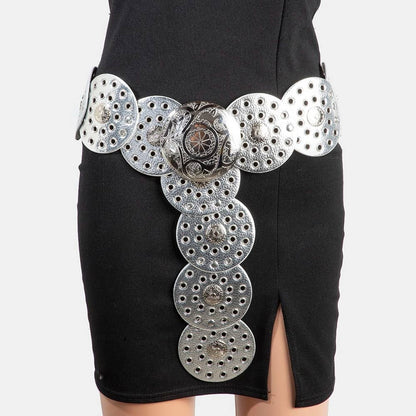 Collections by Fame Accessories - Vegan Leather Grommet Disc Chain Belt