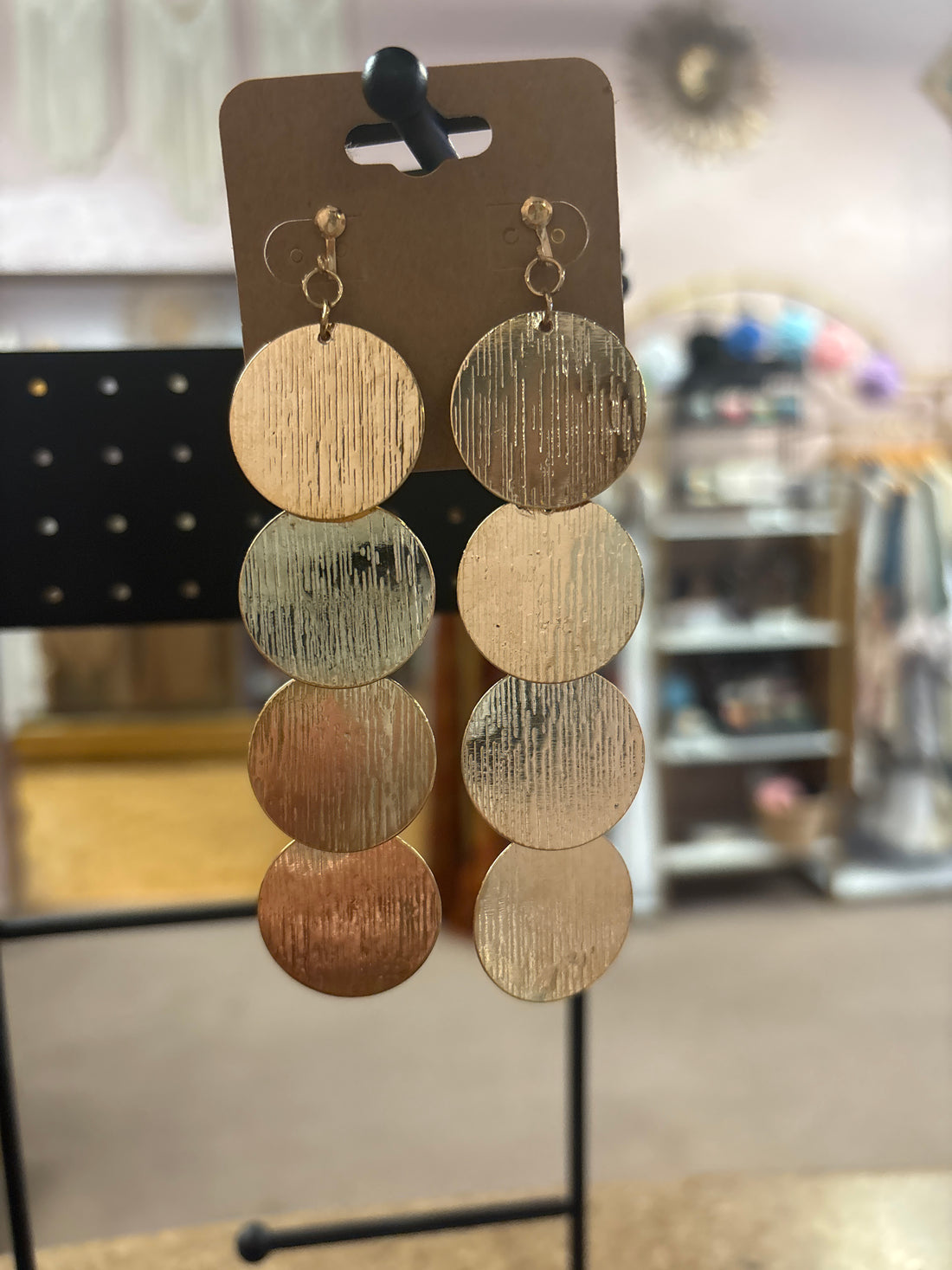 OhHeyBec--Clip on gold circle dangle earrings