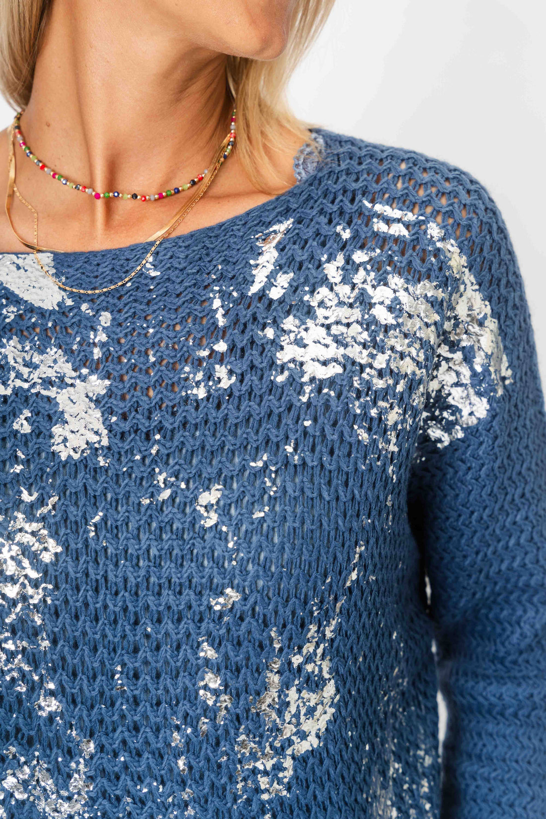 Look Mode Usa OUTLET - Open Knit sweater with Silver Foil