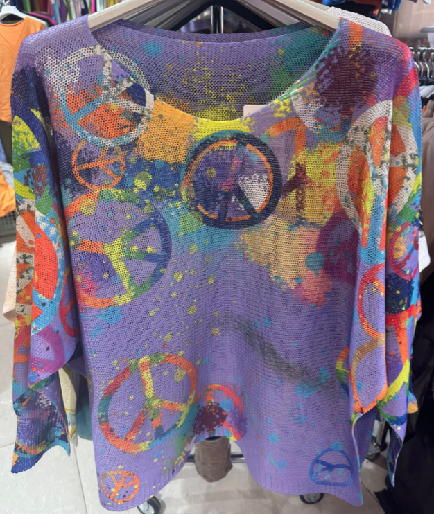 LOOWIE - 19PU Purple Peace &amp; Love Knit Printed Sweater LOOWIE