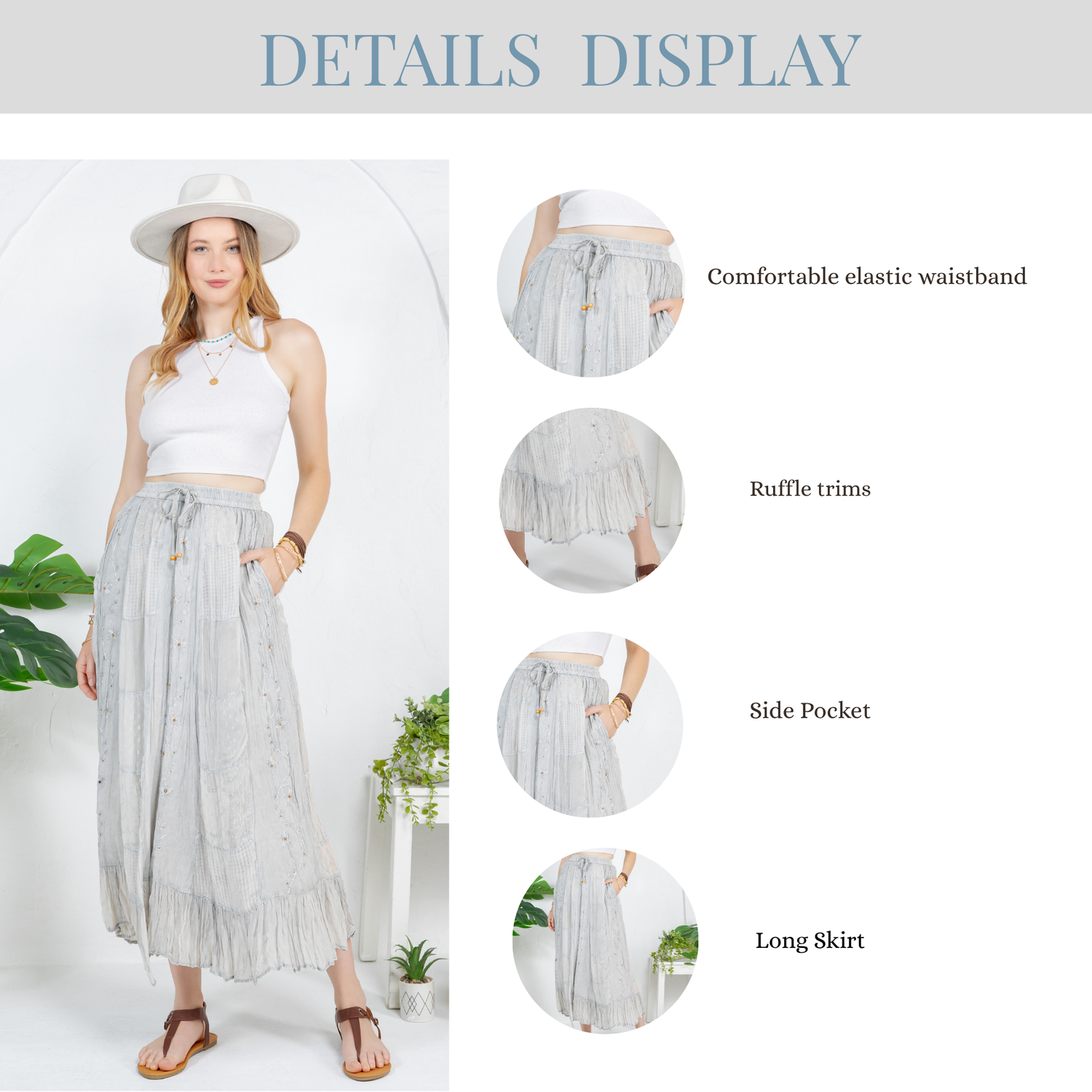 Young Threads - Women Patchwork Embroidered Maxi Skirt With Side Pockets