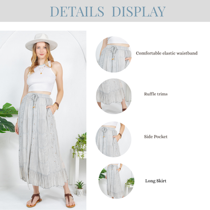 Young Threads - Women Patchwork Embroidered Maxi Skirt With Side Pockets
