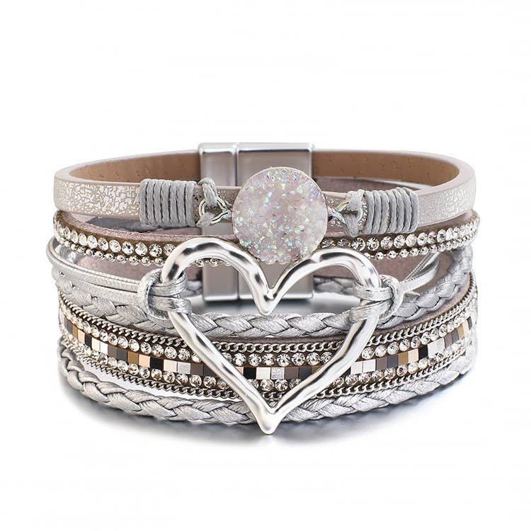 Lovesoft - Bohemian Heart Rhinestone Magnetic Buckle Bracelet