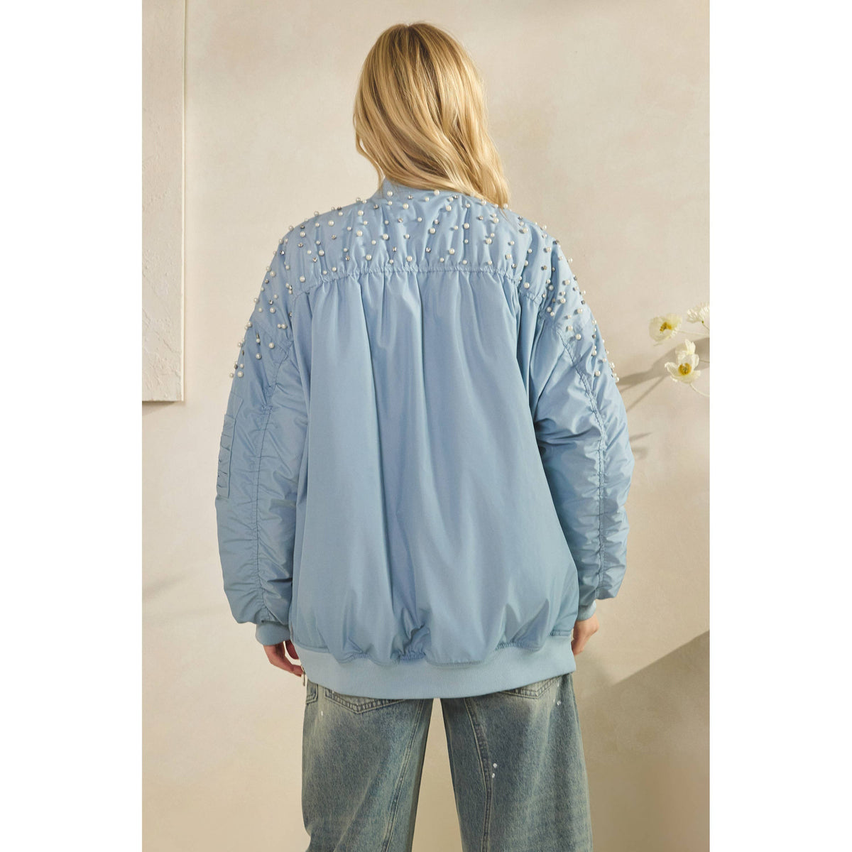 Veveret - Rhinestone Oversize Bomber Jacket