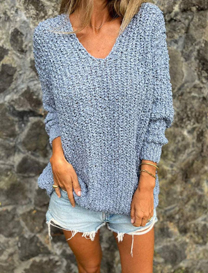 Masyal - Knit V-Neck Relaxed Long Sleeve Sweater