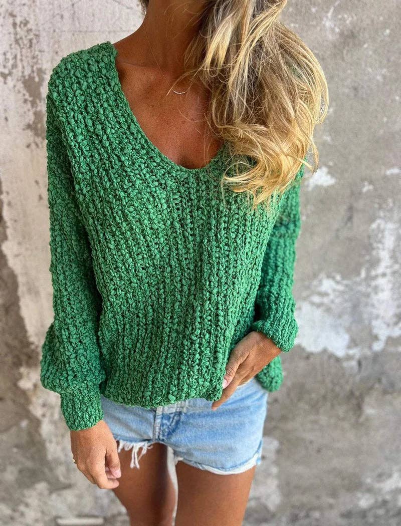 Masyal - Knit V-Neck Relaxed Long Sleeve Sweater