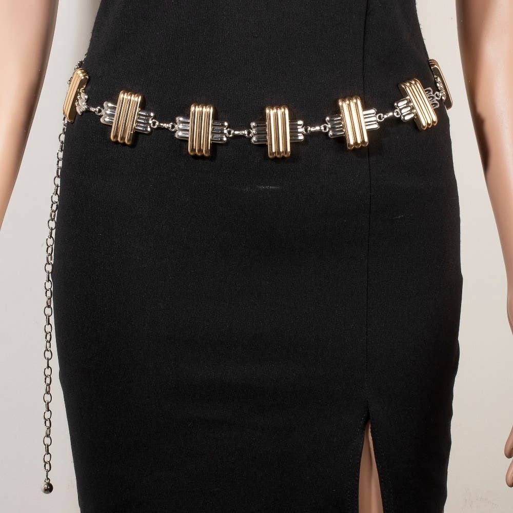 Collections by Fame Accessories - Two Tone Layered Bars Chain Belt
