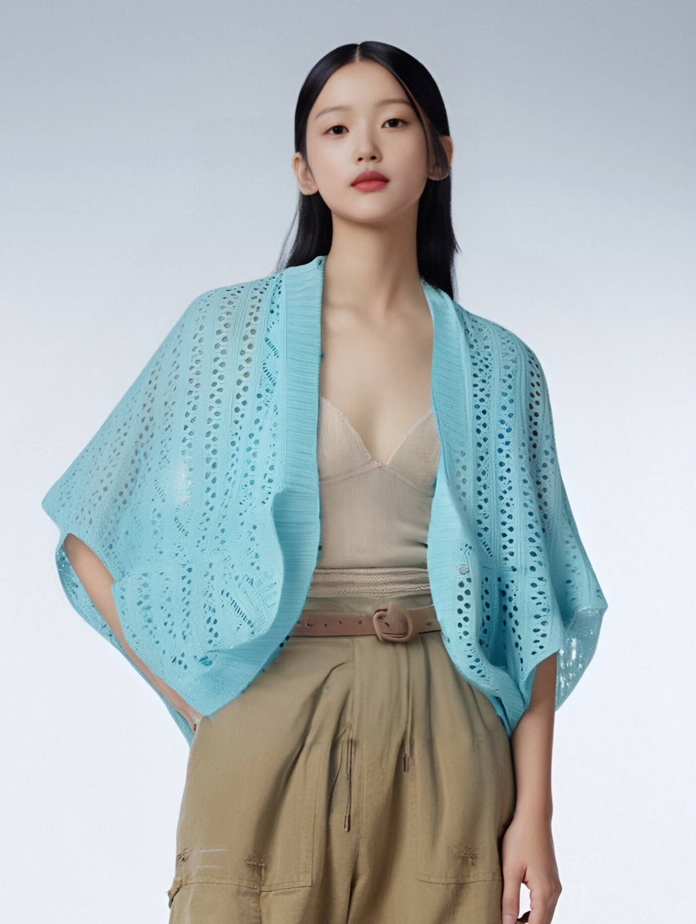 JC Sunny Fashion - Two-Way Hollow Out Open-Front Sweater/Scarf