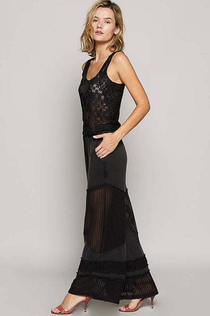 Pol Clothing - Contrast see through elastic waist knit culottes pants