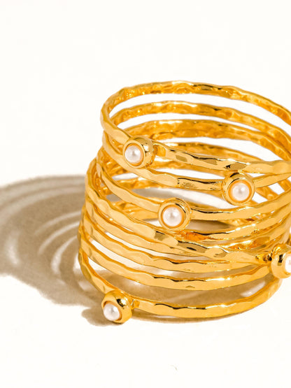 Flânerie by MAIQ - 18K Gold Vintage Multi-Band Pearl/CZ Ring