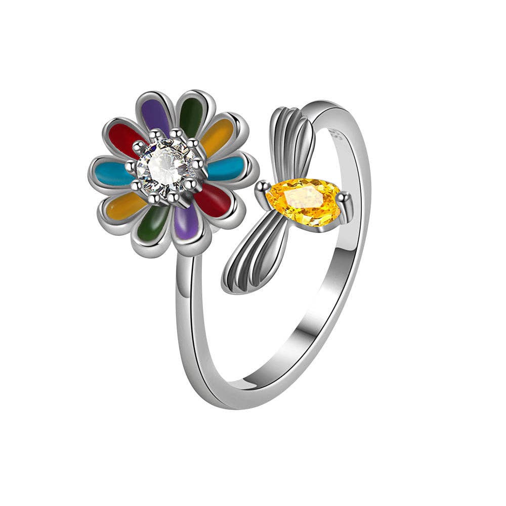 Perimade &amp; Co. LLC - Flower Bee Anxiety Fidget Spinner Ring in Solid Copper