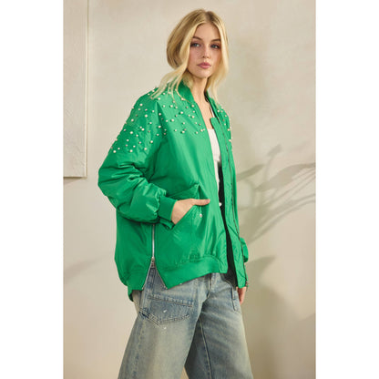Veveret - Rhinestone Oversize Bomber Jacket