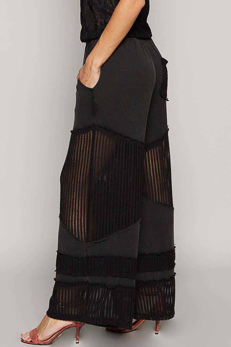 Pol Clothing - Contrast see through elastic waist knit culottes pants