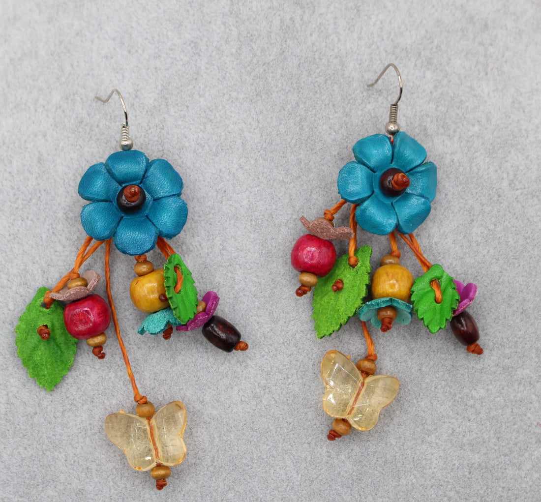  Assorted color leather flower earring