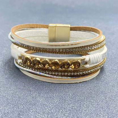 Mio Queena - Sparkling Rhinestones Multi-layer Leather Bracelet