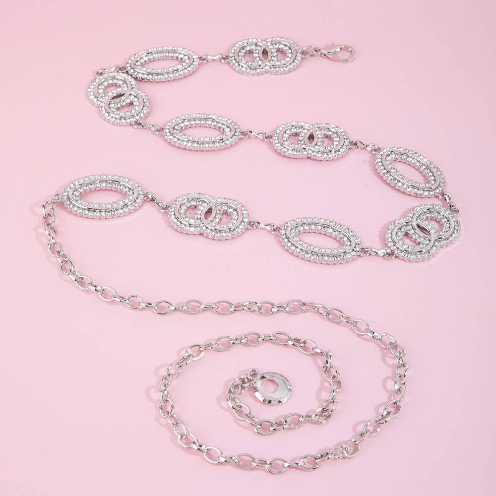 Collections by Fame Accessories - Pave Crystal Oval Link Chain Belt