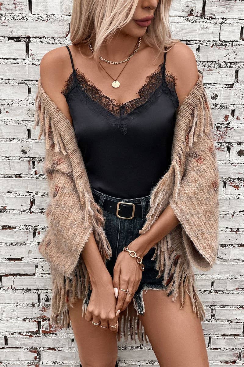 NINEXIS - COLORFUL PLAID KNITTED FRINGED CAPE SHAWL