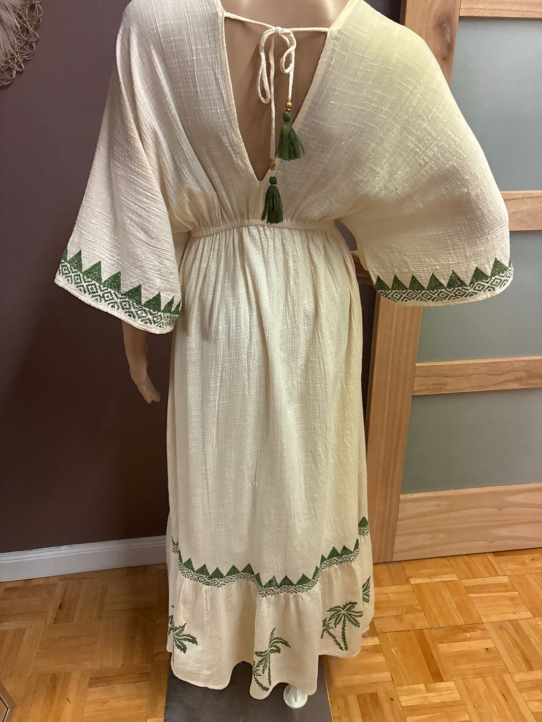 Indian Tropical Fashions-Palm tree kaftan with elegant beading