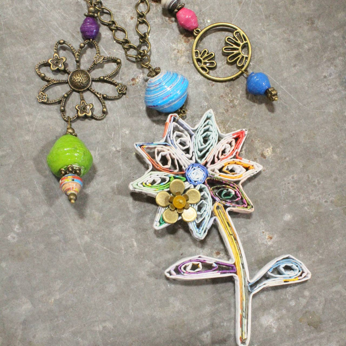 The Primitive Peddler, Inc. - Recycled Paper Flower Charming Necklace