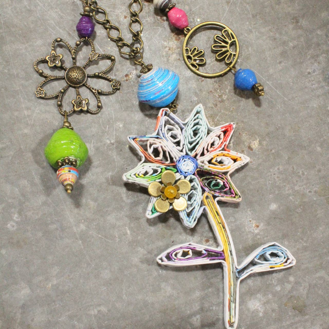 The Primitive Peddler, Inc. - Recycled Paper Flower Charming Necklace