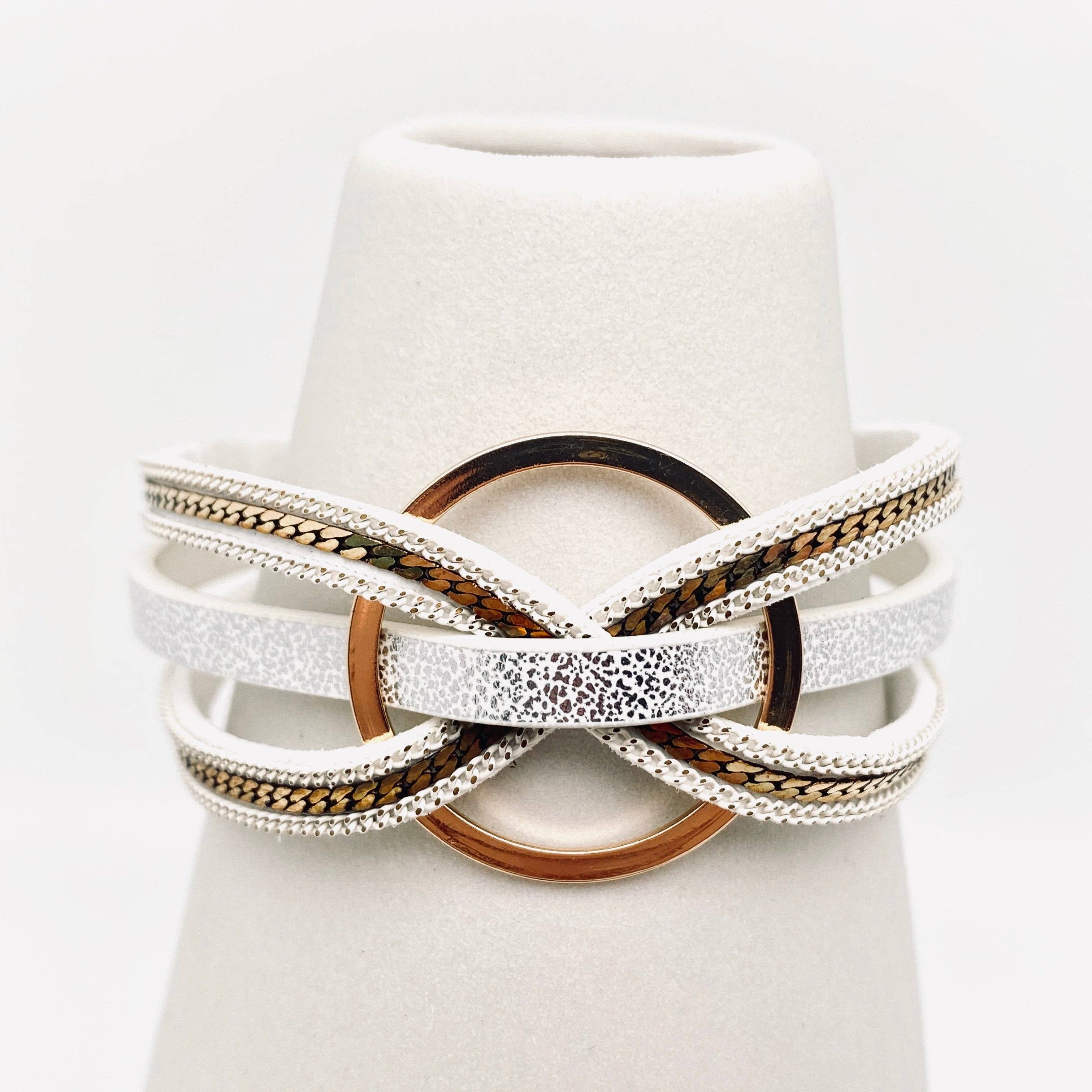 Mio Queena - Multi-Layer Geometric Ring Charm Leather Bracelet