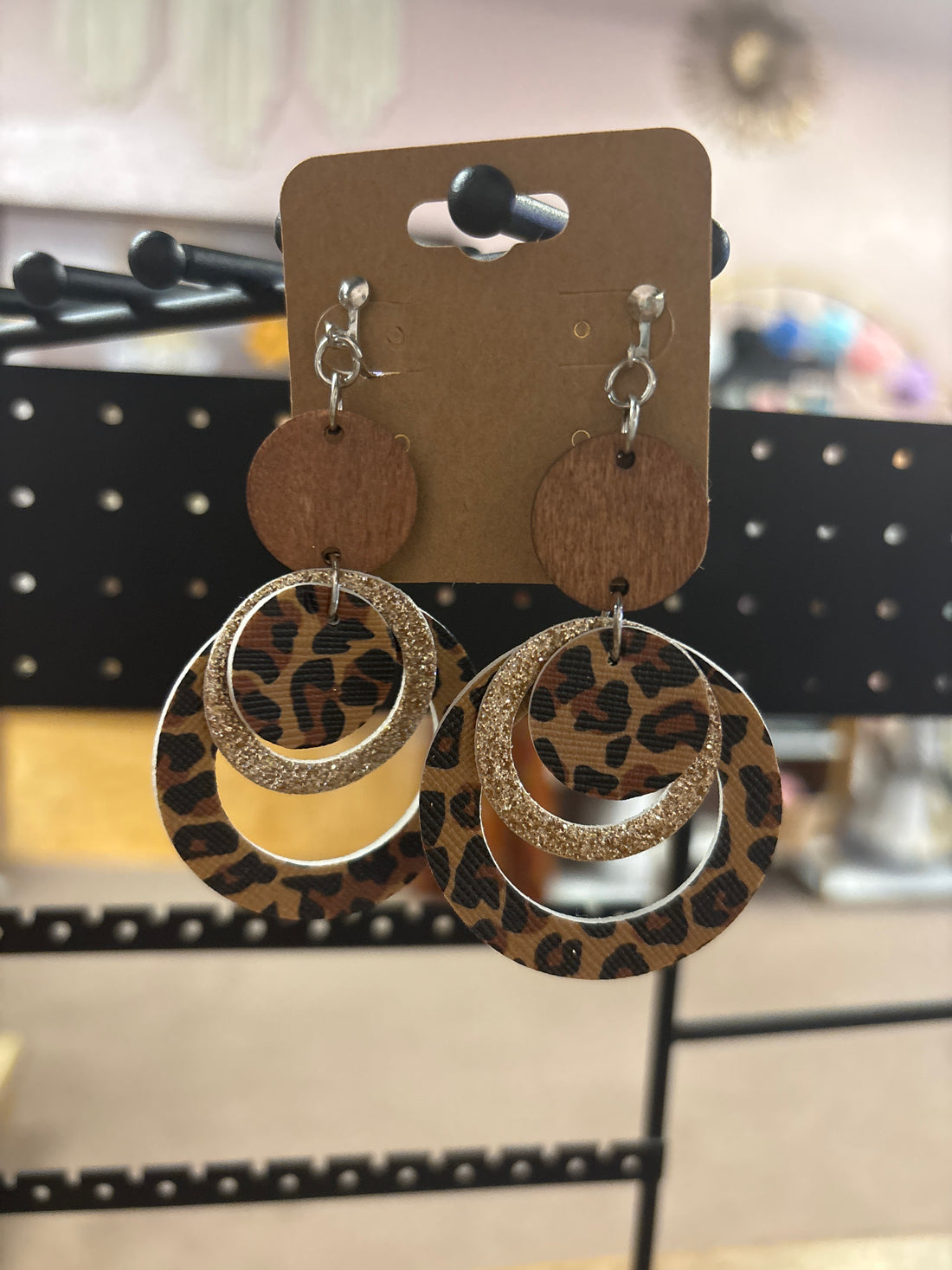 OhHeyBec--Clip on leopard and glitter dangle earrings