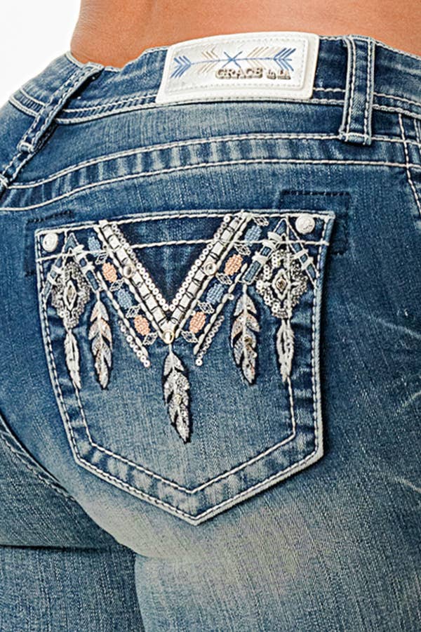 Grace in LA - Aztec Embroidery Motif Junior Boot Cut