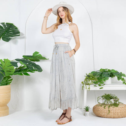 Young Threads - Women Patchwork Embroidered Maxi Skirt With Side Pockets