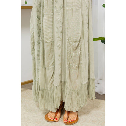 Young Threads - Gypsy Rhapsody: Textured Tiered Skirt With Aari Embroidery