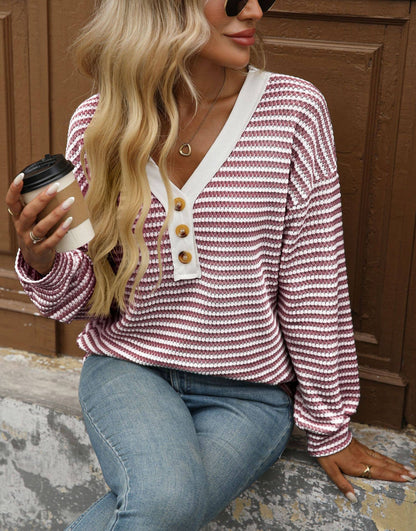 Hope &amp; Sunshine - Color Block Button V-Neck T-Shirt