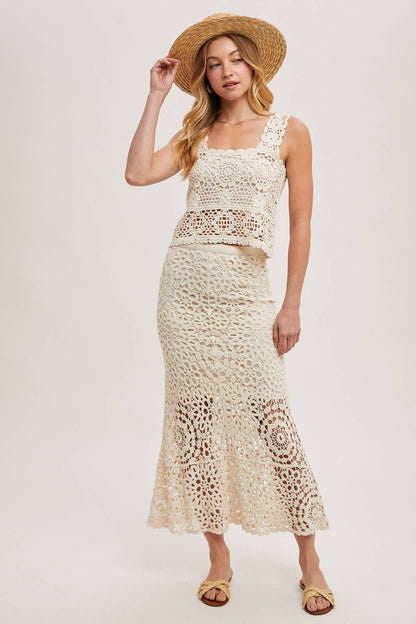 Bluivy - SHEER CROCHET SLEEVELESS SQAURE NECK TOP