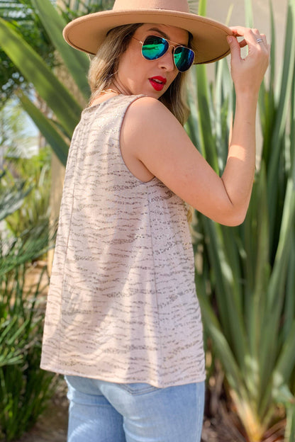 AMOLI - Zebra Print Cowl Neck Sleeveless Top Gold Knit Summer Tops