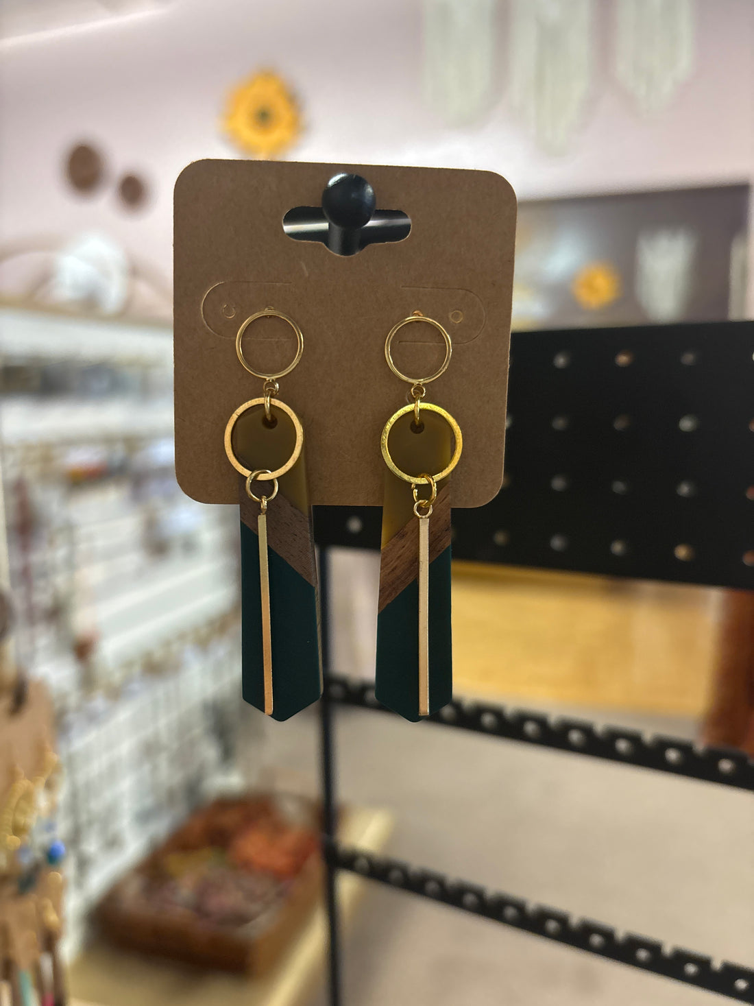 OhHeyBec--Gold circle &amp; hardware dangle earrings