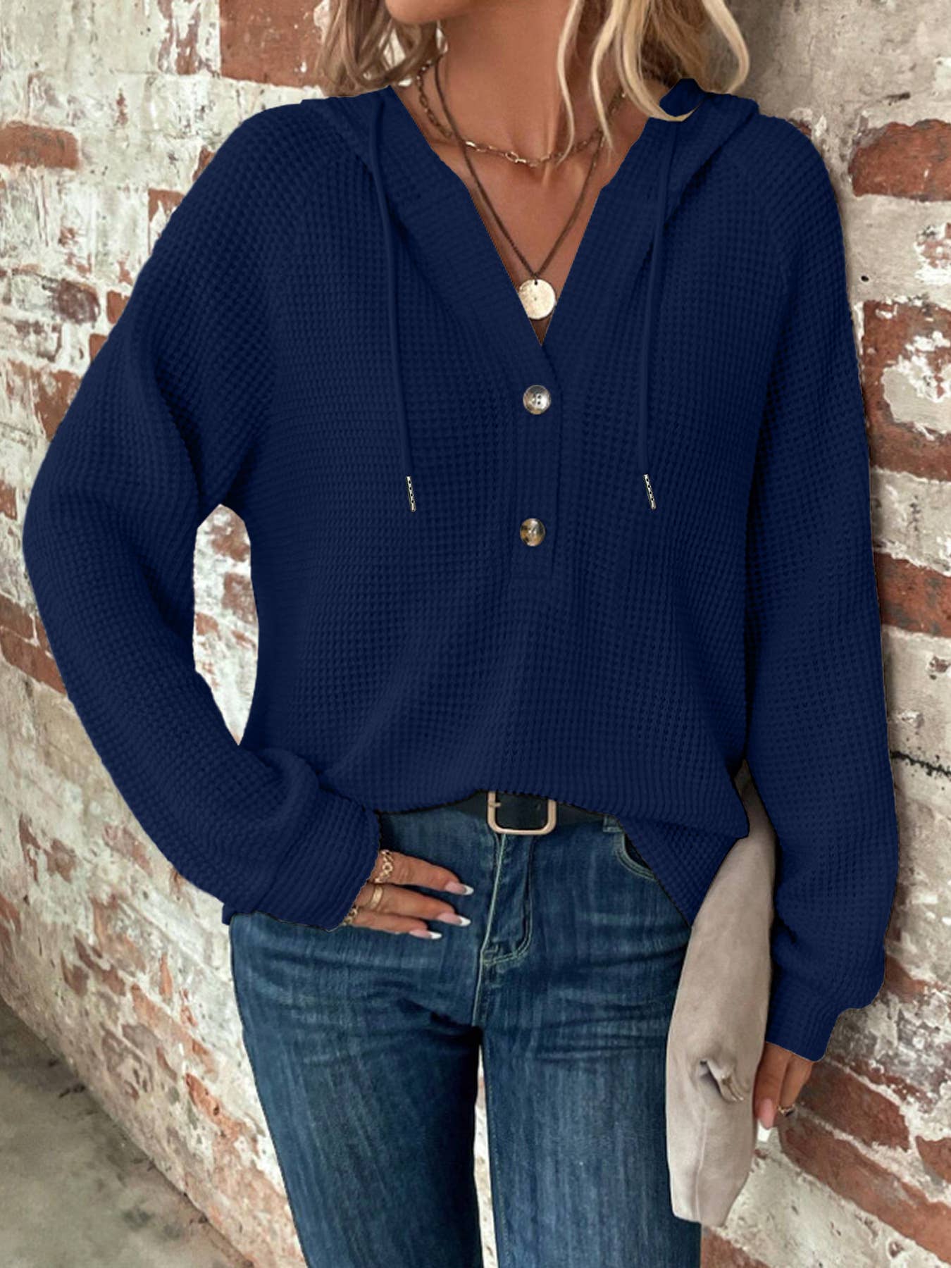 Hope &amp; Sunshine - Button-Front Hooded Sweatshirt