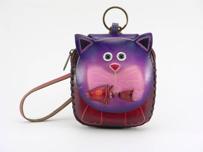 Sunflower Handmade leather inc - E502 Handmade Leather Cat Wristlet Coin purse wallet