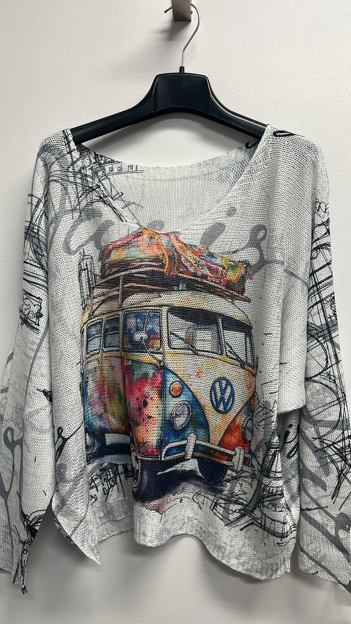 LOOWIE -  POVM Van Multicolor V-Neck Knit Printed Sweater LOOWIE