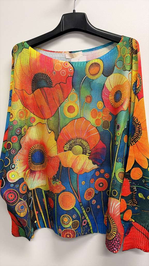 LOOWIE - VISAFP Italian One Size Abstract Floral Printed Knit Sweater