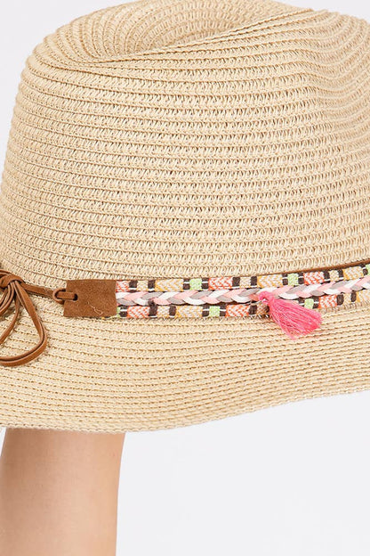 Hana - Boho Tassel Multi Color Band Summer Straw Sun Hat