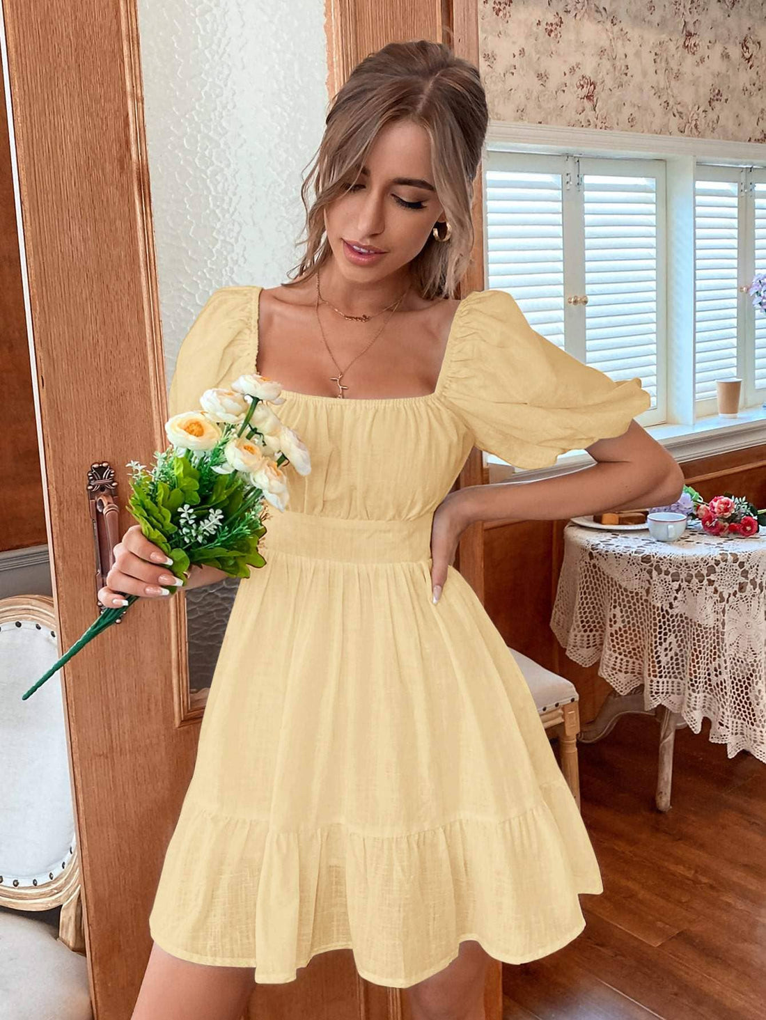 Flarix - Solid flounce hem dress