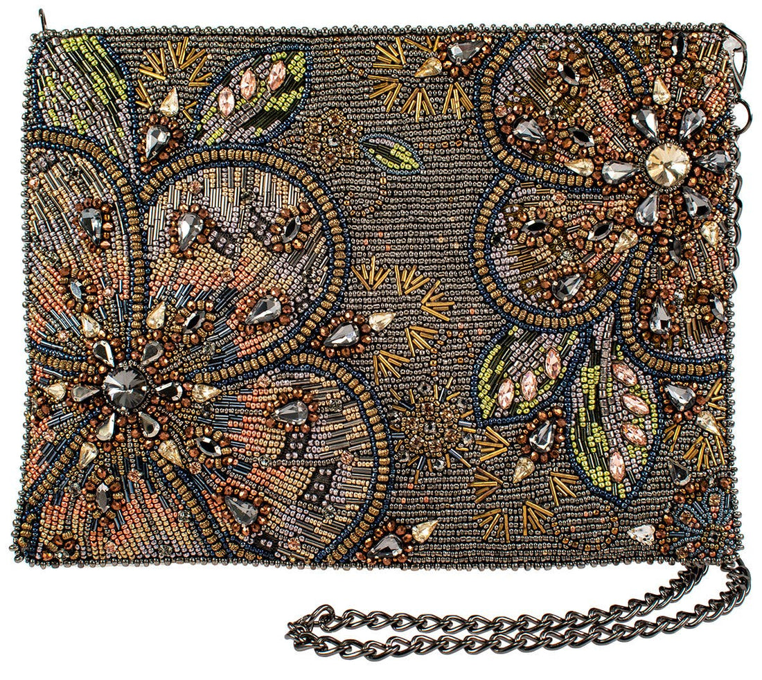 Mary Frances Accessories - Bling It On Pewter And Gold Large Floral Beaded Crossbody