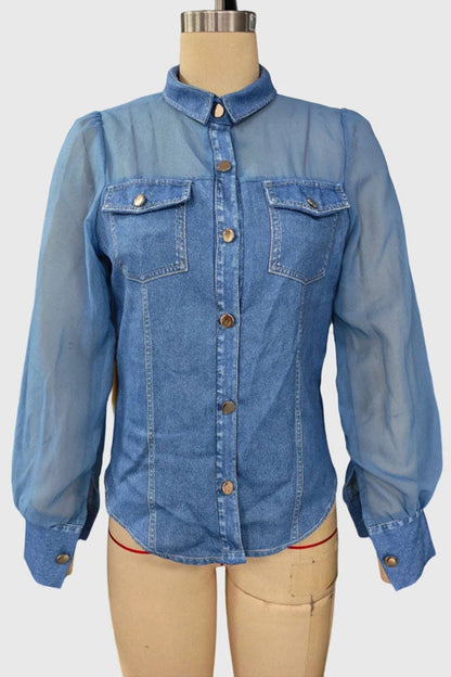 Mccolin - Sheer Sleeve Button-Front Shirt