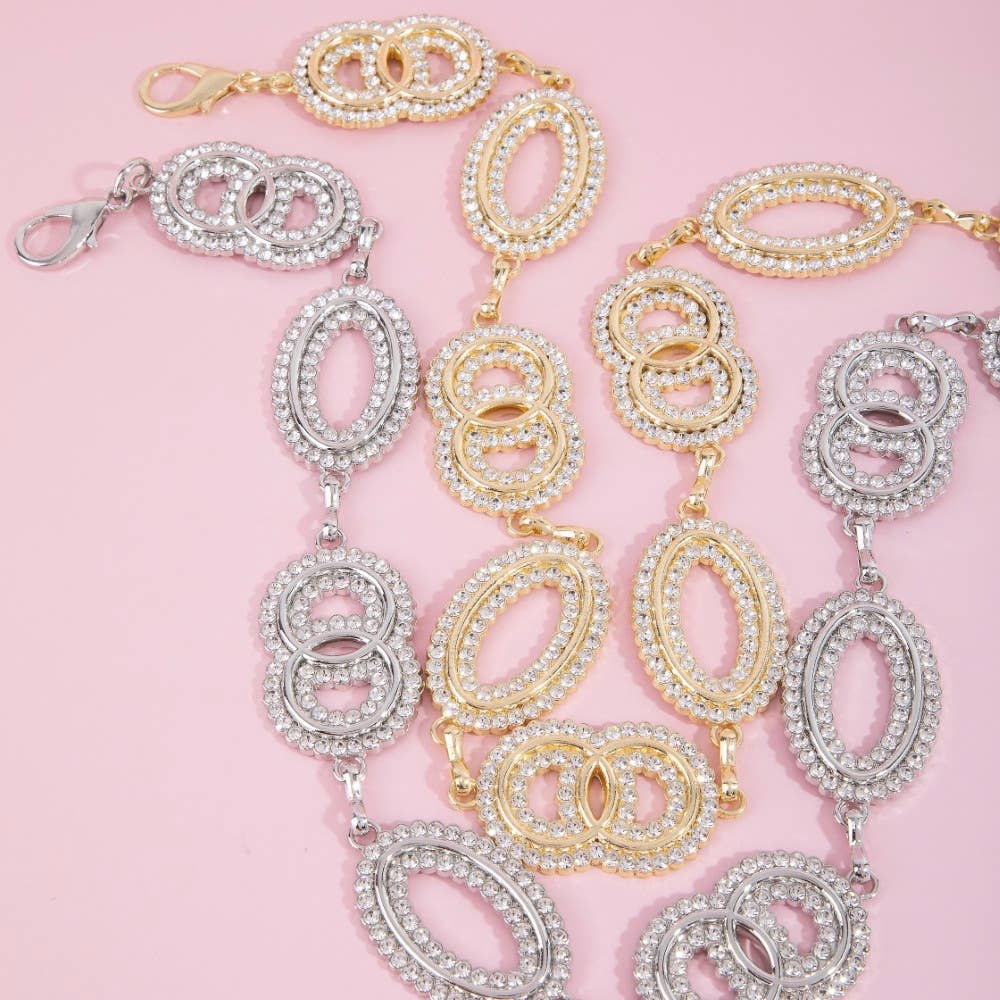 Collections by Fame Accessories - Pave Crystal Oval Link Chain Belt