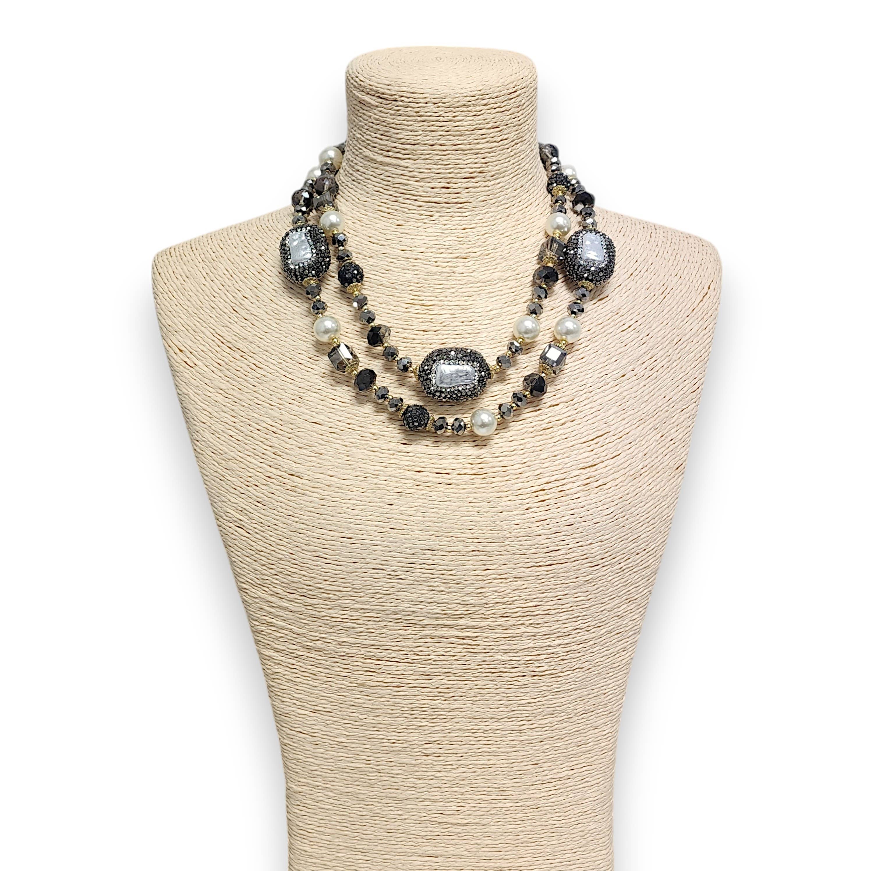 Bijoux Envie Statement Jewelry - Short Pearl Pavé Station Necklace | Statement Jewelry | Boho
