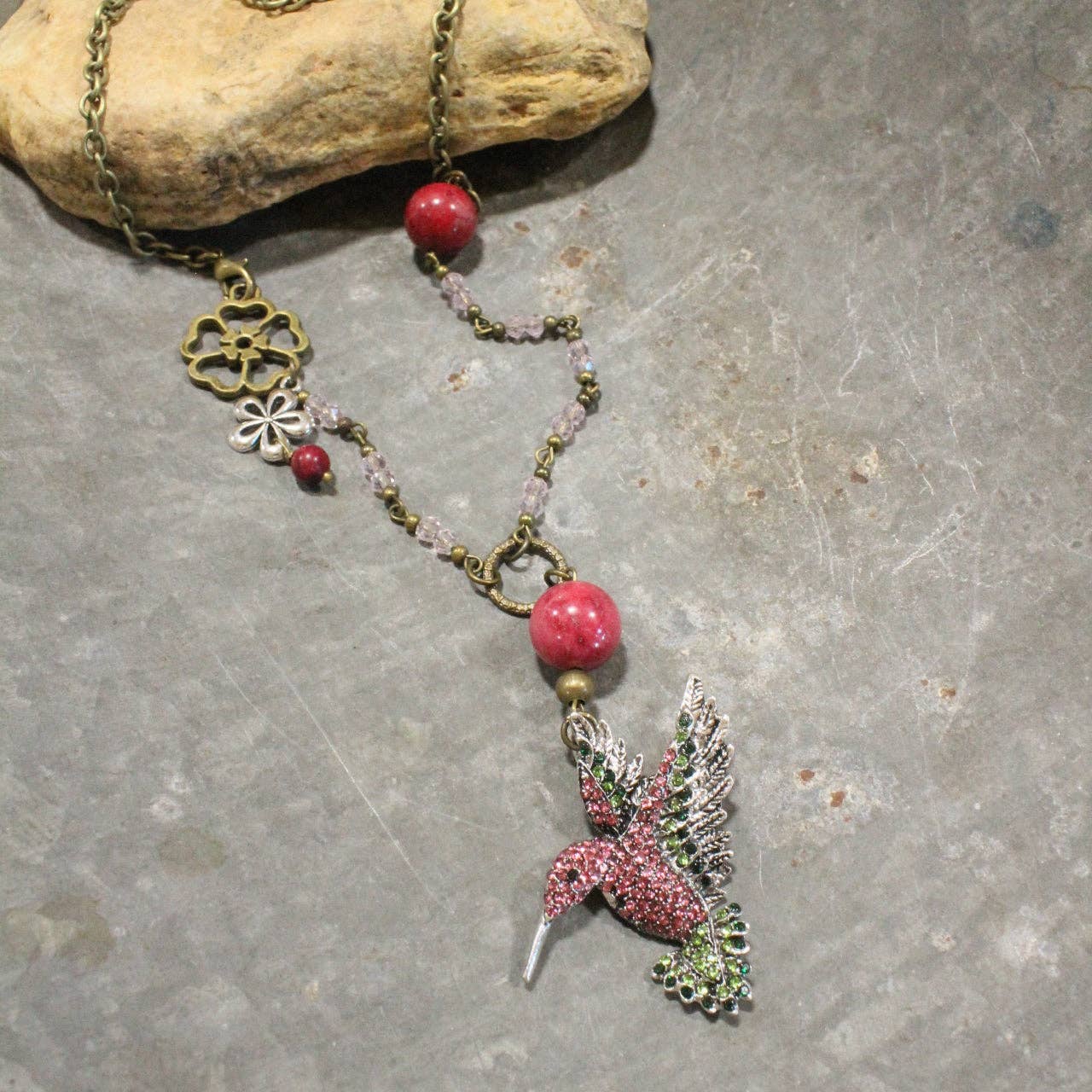 The Primitive Peddler, Inc. - Scents Of Summer Hummingbird Pink Necklace